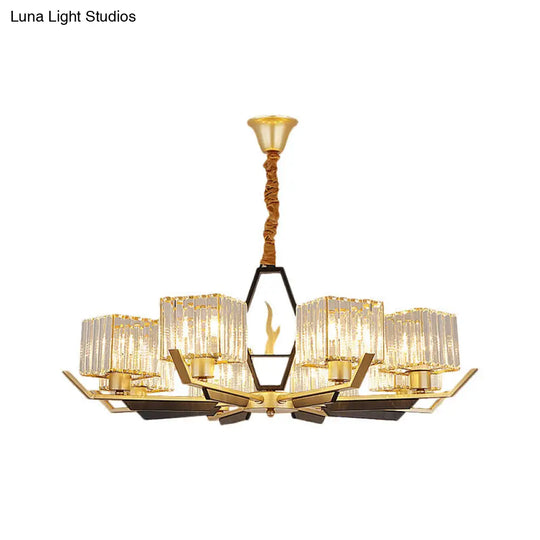 Gold Chandelier Ceiling Light With Crystal Prisms - Available In 3 6 Or 8 Heads