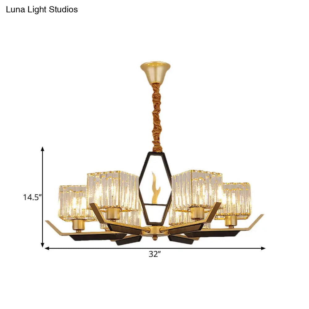 Gold Chandelier Ceiling Light With Crystal Prisms - Available In 3 6 Or 8 Heads