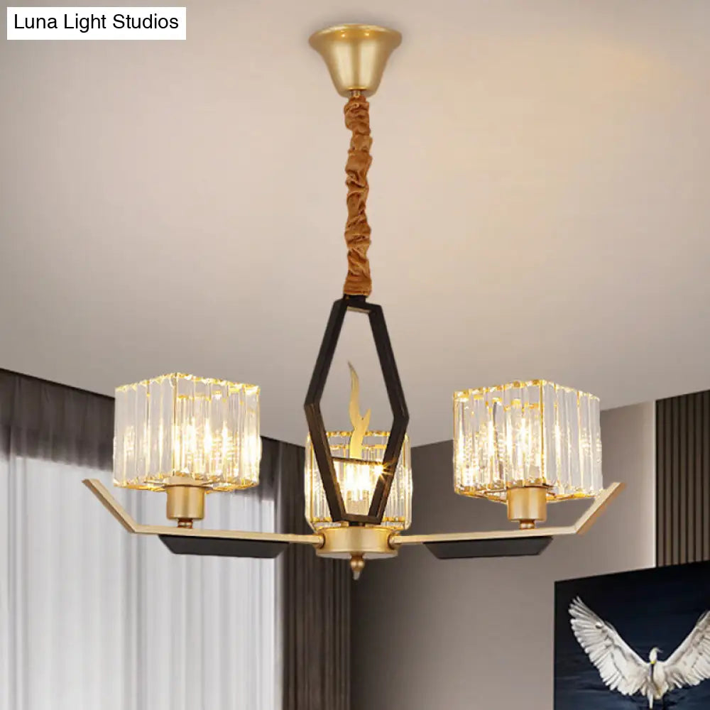 Gold Chandelier Ceiling Light With Crystal Prisms - Available In 3 6 Or 8 Heads