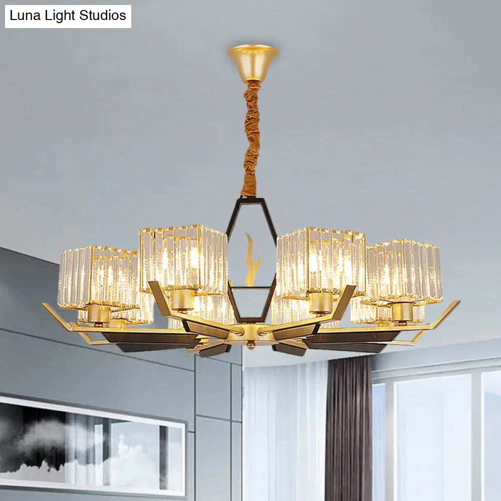 Simplicity Gold Chandelier Ceiling Light With Crystal Prisms Shade - 3/6/8 Heads