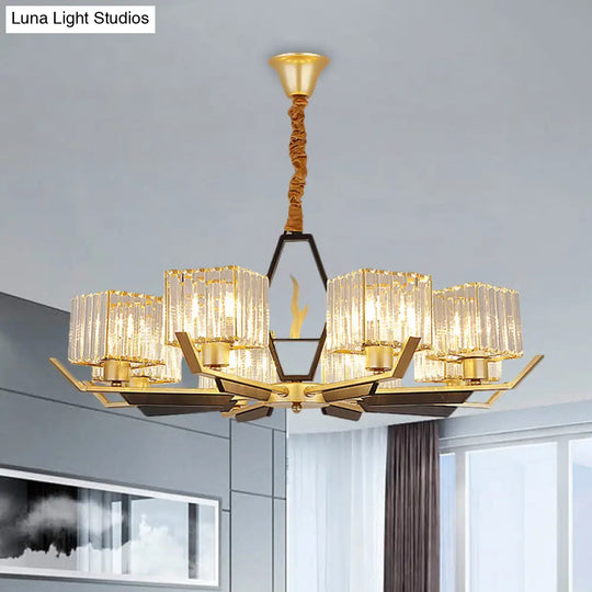 Simplicity Gold Chandelier Ceiling Light With Crystal Prisms Shade - 3/6/8 Heads