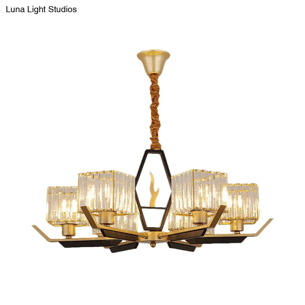 Gold Chandelier Ceiling Light With Crystal Prisms - Available In 3 6 Or 8 Heads