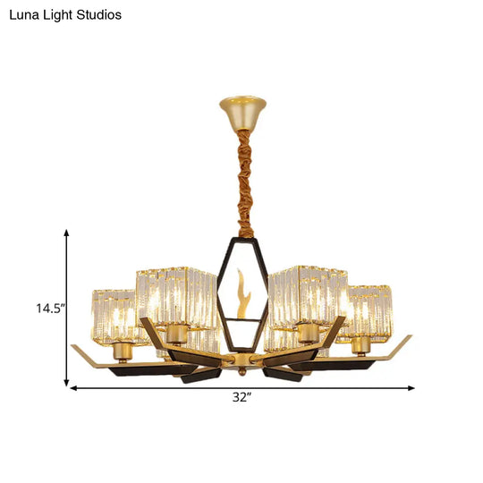 Simplicity Gold Chandelier Ceiling Light With Crystal Prisms Shade - 3/6/8 Heads