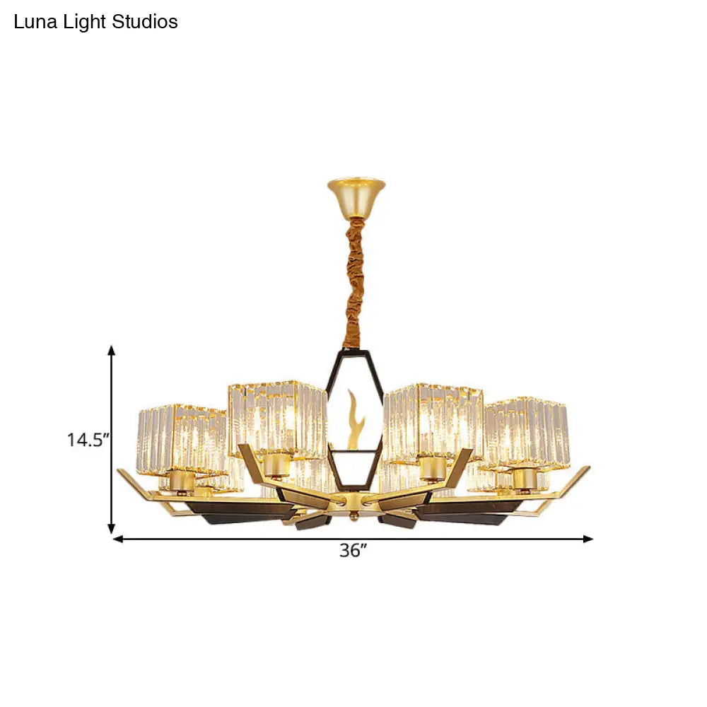 Gold Chandelier Ceiling Light With Crystal Prisms - Available In 3 6 Or 8 Heads