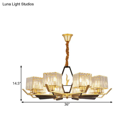 Gold Chandelier Ceiling Light With Crystal Prisms - Available In 3 6 Or 8 Heads