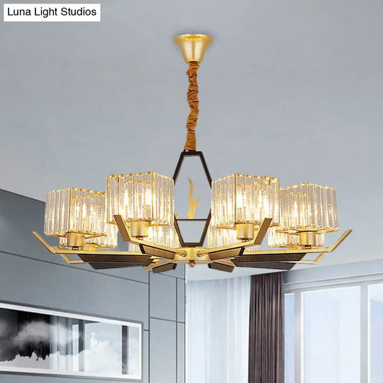 Gold Chandelier Ceiling Light With Crystal Prisms - Available In 3 6 Or 8 Heads