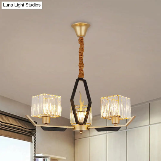 Gold Chandelier Ceiling Light With Crystal Prisms - Available In 3 6 Or 8 Heads /