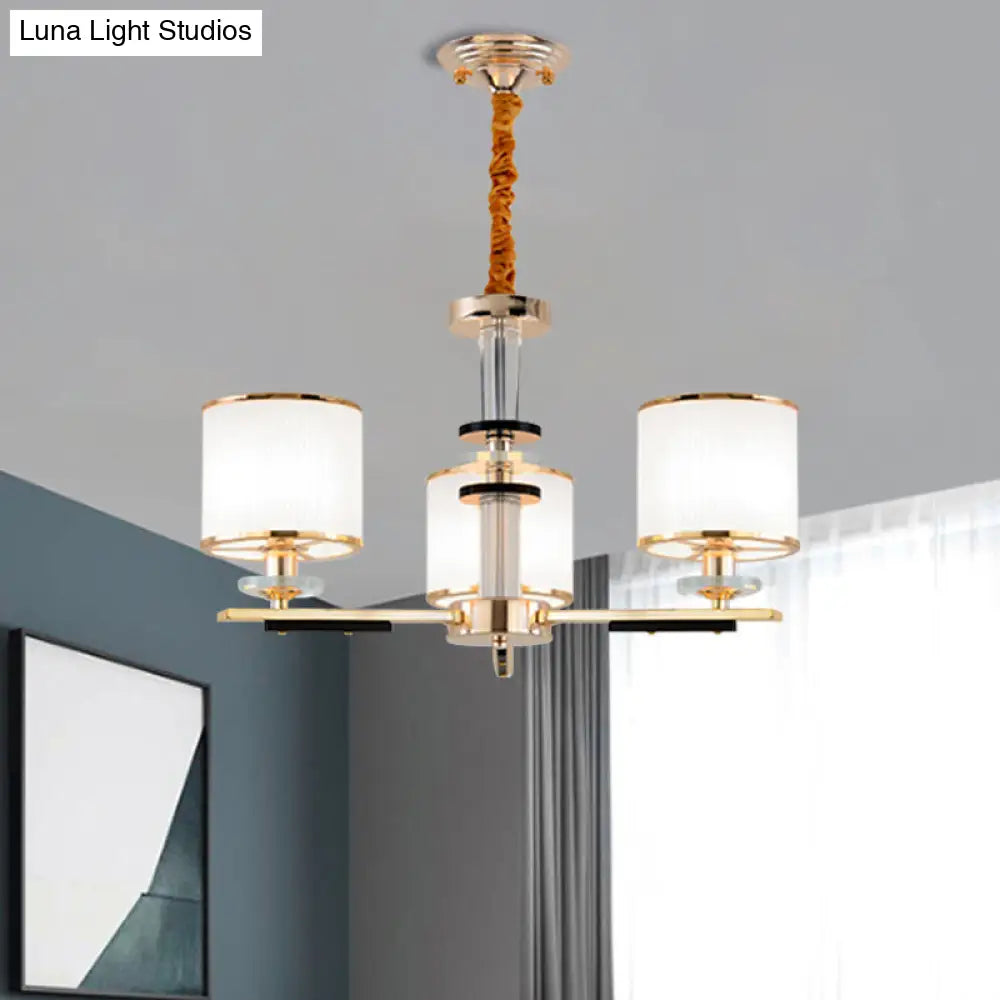 Gold Chandelier With Opal Glass Shade For Drawing Room Ceiling