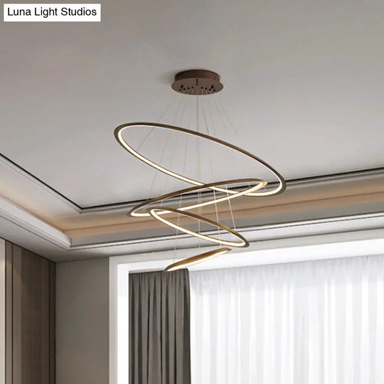 Simplicity Gold/Coffee Led Pendant Chandelier - Acrylic 3/4-Tiered Loop Ceiling Hang Light For