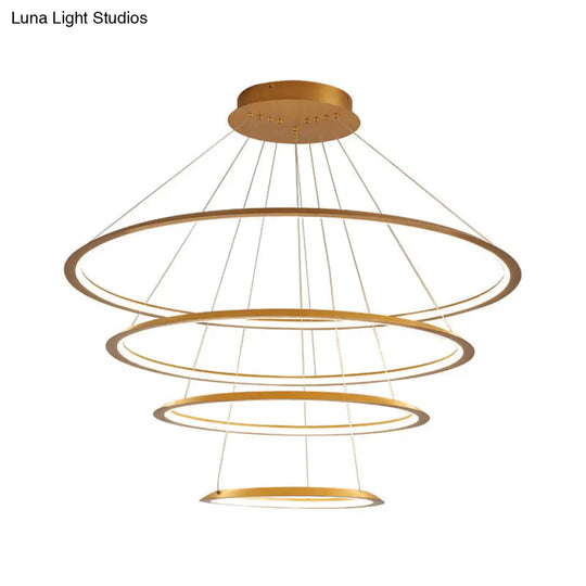 Modern Acrylic Led Pendant Chandelier - Gold/Coffee 3/4 Tiers Loop Design Ideal For Living Room