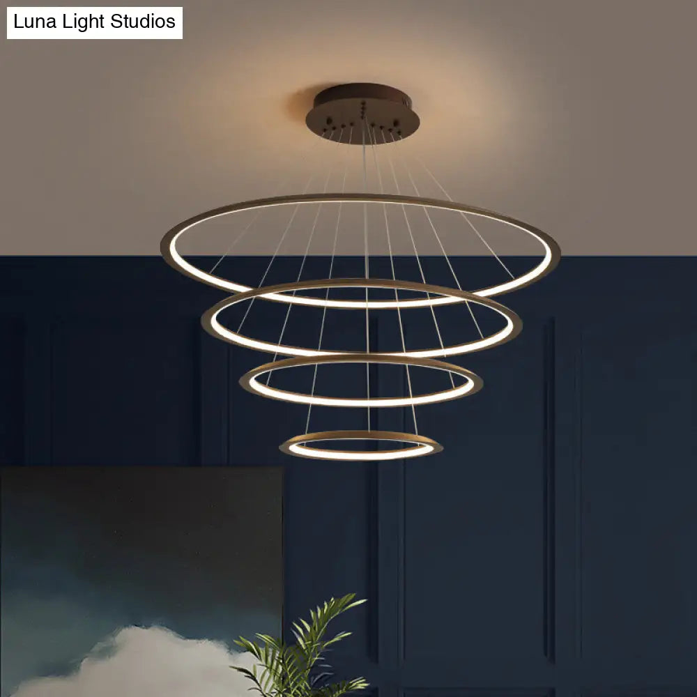 Modern Acrylic Led Pendant Chandelier - Gold/Coffee 3/4 Tiers Loop Design Ideal For Living Room