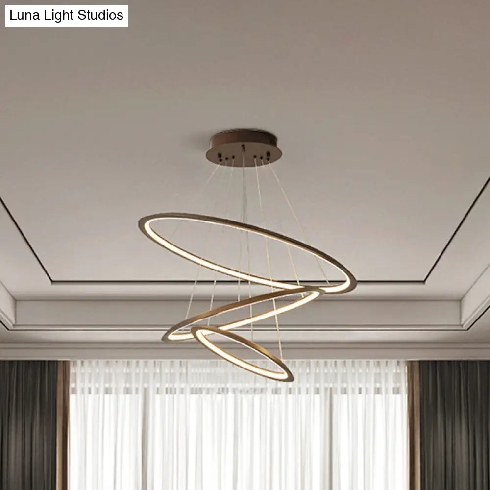 Modern Acrylic Led Pendant Chandelier - Gold/Coffee 3/4 Tiers Loop Design Ideal For Living Room