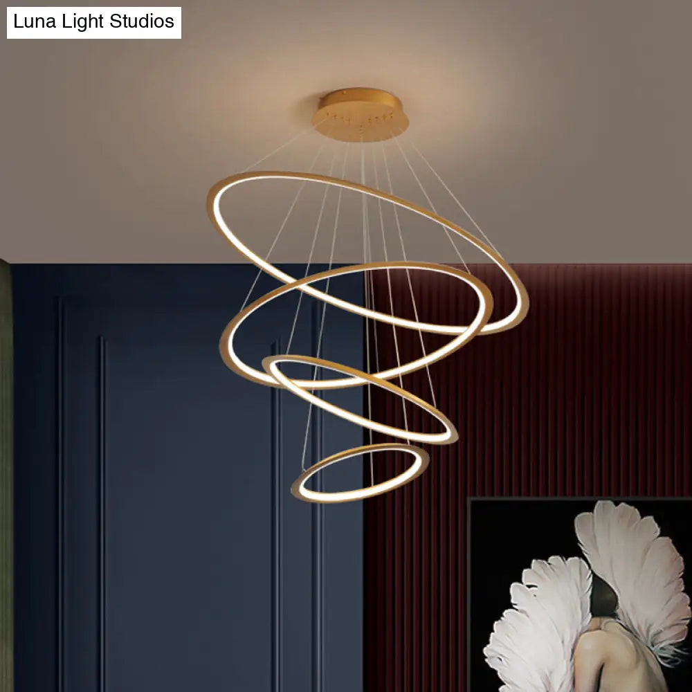 Simplicity Gold/Coffee Led Pendant Chandelier - Acrylic 3/4-Tiered Loop Ceiling Hang Light For