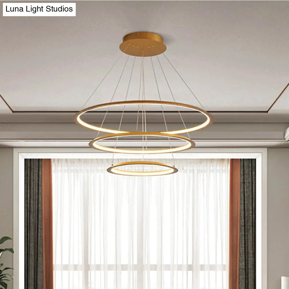 Simplicity Gold/Coffee Led Pendant Chandelier - Acrylic 3/4-Tiered Loop Ceiling Hang Light For