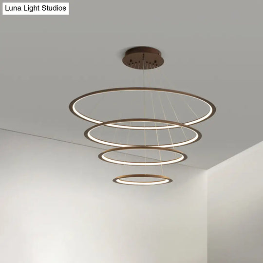 Modern Acrylic Led Pendant Chandelier - Gold/Coffee 3/4 Tiers Loop Design Ideal For Living Room