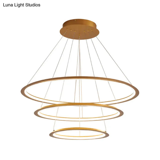 Simplicity Gold/Coffee Led Pendant Chandelier - Acrylic 3/4-Tiered Loop Ceiling Hang Light For