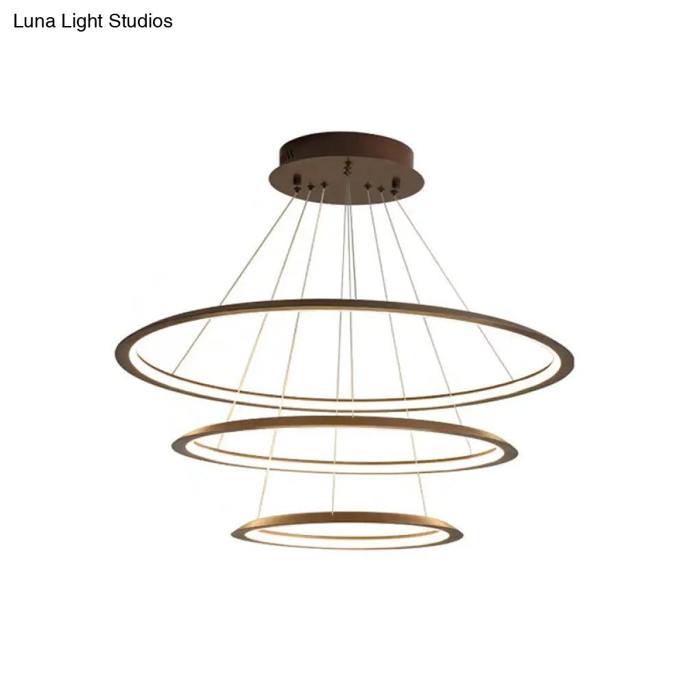 Modern Acrylic Led Pendant Chandelier - Gold/Coffee 3/4 Tiers Loop Design Ideal For Living Room