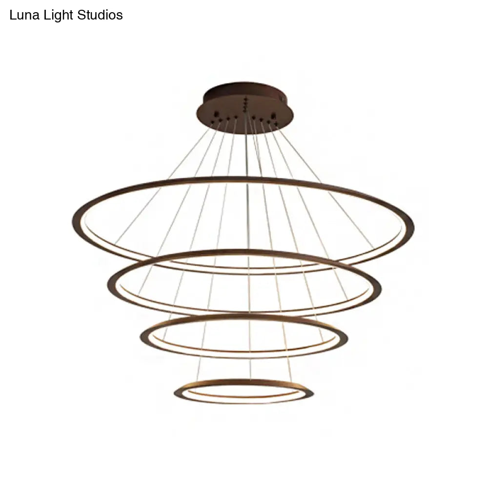 Modern Acrylic Led Pendant Chandelier - Gold/Coffee 3/4 Tiers Loop Design Ideal For Living Room