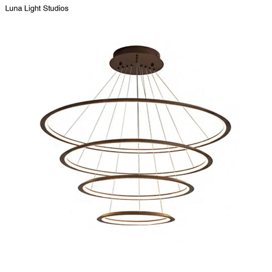 Modern Acrylic Led Pendant Chandelier - Gold/Coffee 3/4 Tiers Loop Design Ideal For Living Room