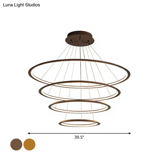 Simplicity Gold/Coffee Led Pendant Chandelier - Acrylic 3/4-Tiered Loop Ceiling Hang Light For