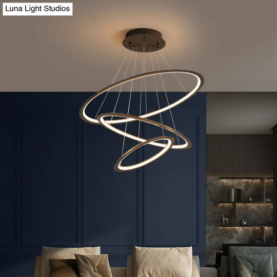 Simplicity Gold/Coffee Led Pendant Chandelier - Acrylic 3/4-Tiered Loop Ceiling Hang Light For