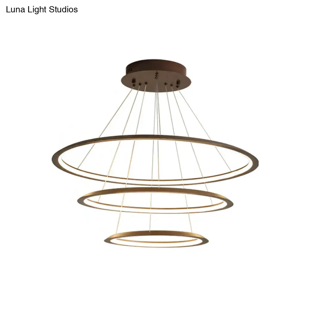 Simplicity Gold/Coffee Led Pendant Chandelier - Acrylic 3/4-Tiered Loop Ceiling Hang Light For