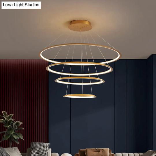 Modern Acrylic Led Pendant Chandelier - Gold/Coffee 3/4 Tiers Loop Design Ideal For Living Room