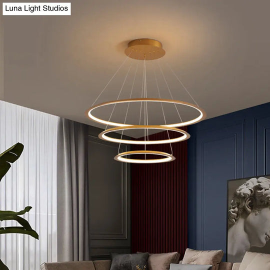 Modern Acrylic Led Pendant Chandelier - Gold/Coffee 3/4 Tiers Loop Design Ideal For Living Room