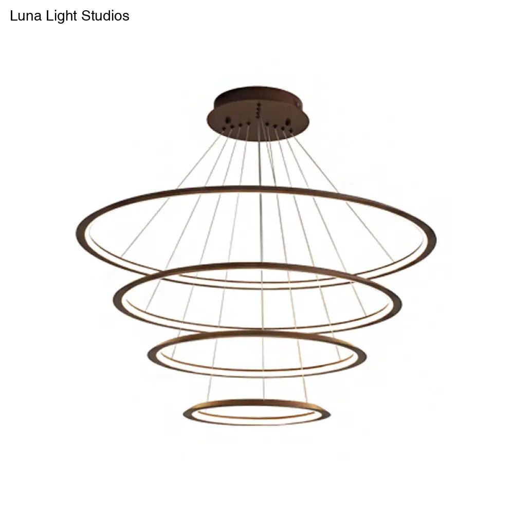 Simplicity Gold/Coffee Led Pendant Chandelier - Acrylic 3/4-Tiered Loop Ceiling Hang Light For