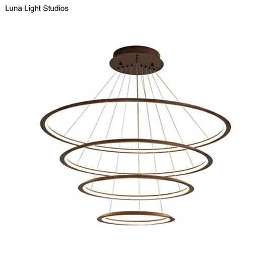 Simplicity Gold/Coffee Led Pendant Chandelier - Acrylic 3/4-Tiered Loop Ceiling Hang Light For