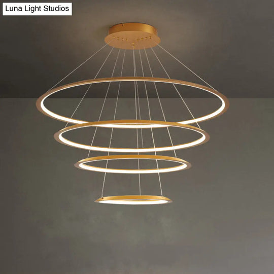 Modern Acrylic Led Pendant Chandelier - Gold/Coffee 3/4 Tiers Loop Design Ideal For Living Room