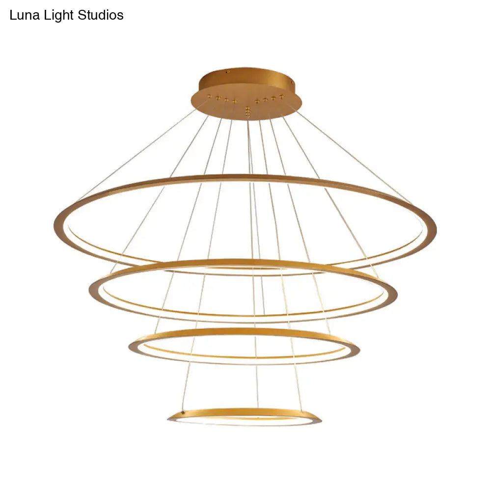 Simplicity Gold/Coffee Led Pendant Chandelier - Acrylic 3/4-Tiered Loop Ceiling Hang Light For