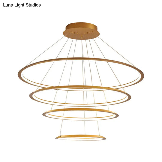 Simplicity Gold/Coffee Led Pendant Chandelier - Acrylic 3/4-Tiered Loop Ceiling Hang Light For