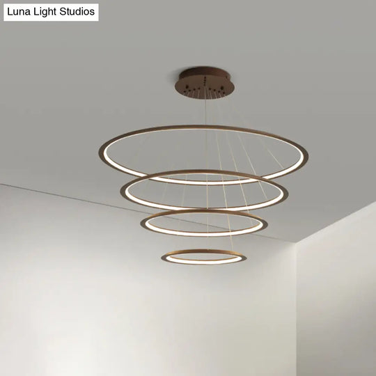 Simplicity Gold/Coffee Led Pendant Chandelier - Acrylic 3/4-Tiered Loop Ceiling Hang Light For