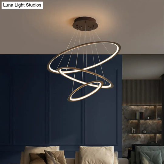 Modern Acrylic Led Pendant Chandelier - Gold/Coffee 3/4 Tiers Loop Design Ideal For Living Room