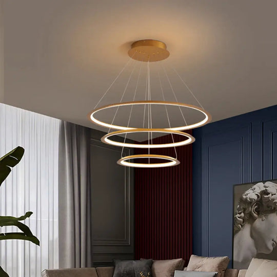 Simplicity Gold/Coffee Led Pendant Chandelier - Acrylic 3/4-Tiered Loop Ceiling Hang Light For