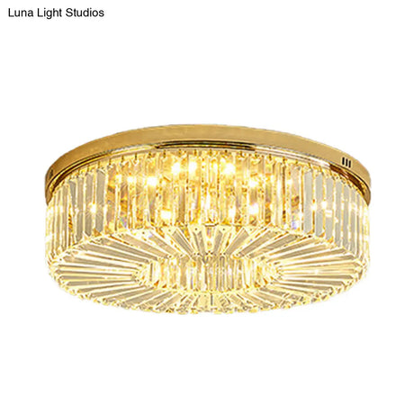 Simplicity Gold Crystal Led Drum Ceiling Light - Flush Mount For Bedroom