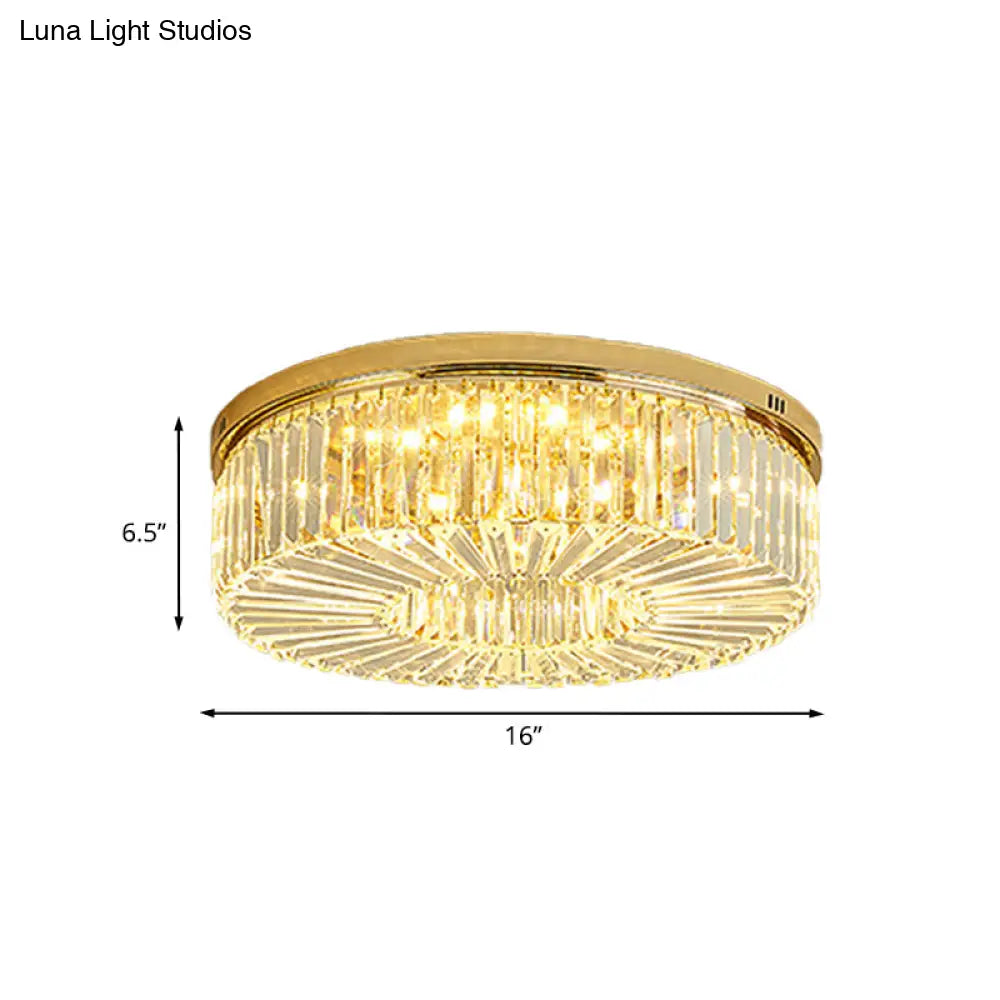 Simplicity Gold Crystal Led Drum Ceiling Light - Flush Mount For Bedroom