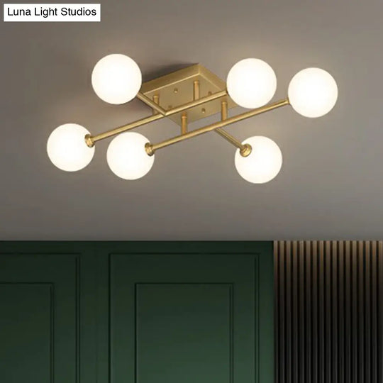 Simplicity Gold Finish Semi Flush Mount Ceiling Light With White Glass Balls