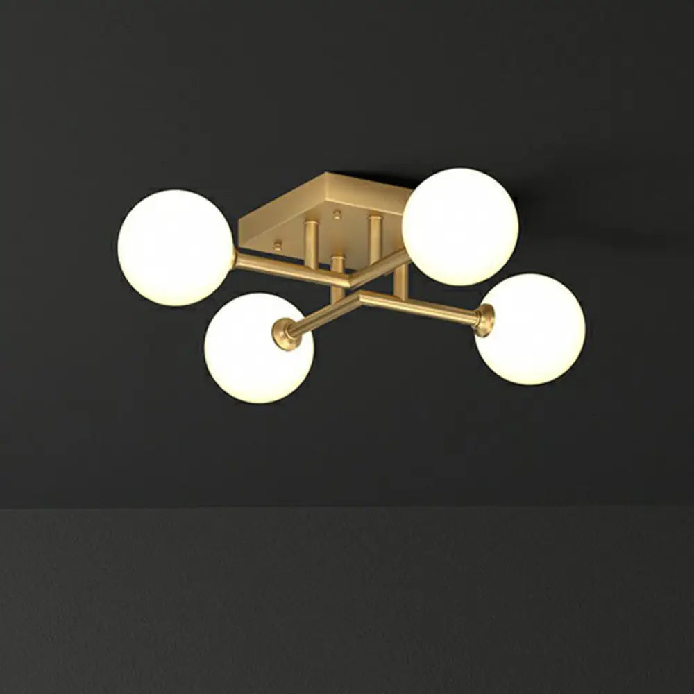 Simplicity Gold Finish Semi Flush Mount Ceiling Light With White Glass Balls 4 /