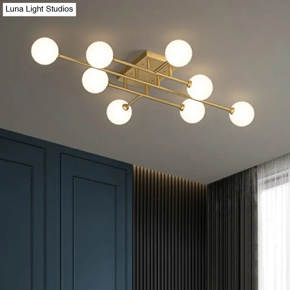 Simplicity Gold Finish Semi Flush Mount Ceiling Light With White Glass Balls