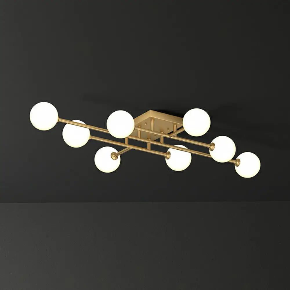 Simplicity Gold Finish Semi Flush Mount Ceiling Light With White Glass Balls 8 /