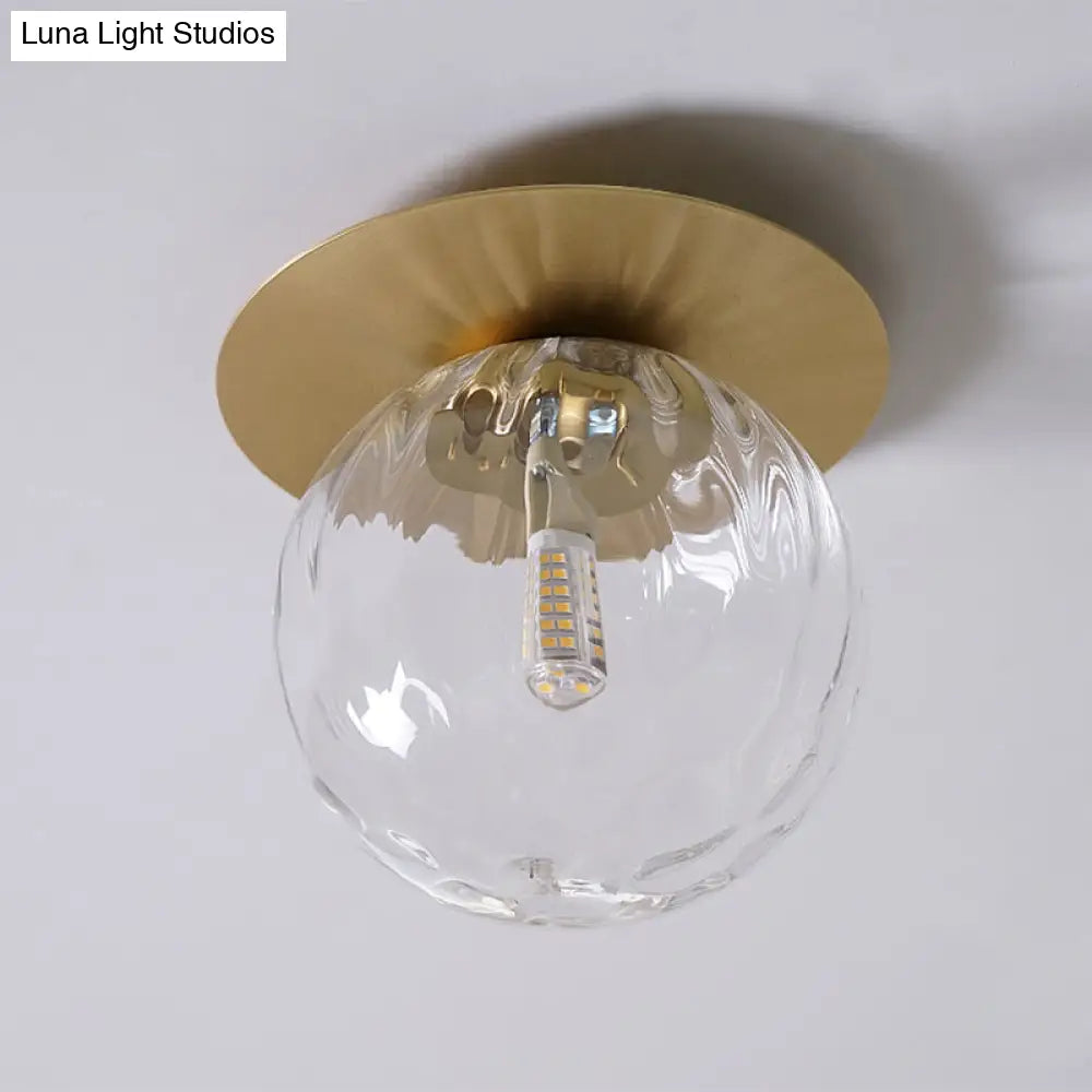 Simplicity Gold Finish Semi Flush Mount Water Glass Ball Ceiling Light For Balcony