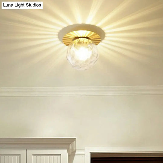 Simplicity Gold Finish Semi Flush Mount Water Glass Ball Ceiling Light For Balcony