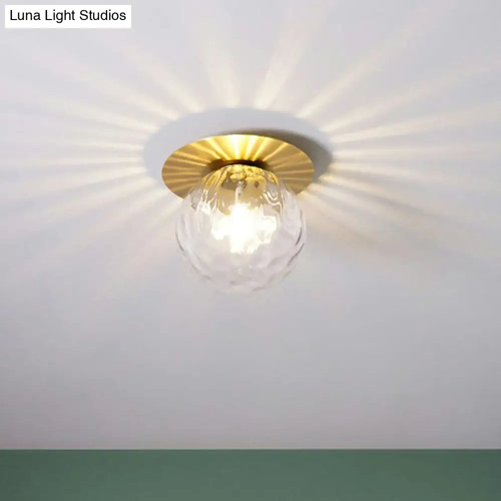 Simplicity Gold Finish Semi Flush Mount Water Glass Ball Ceiling Light For Balcony