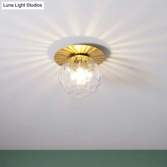 Simplicity Gold Finish Semi Flush Mount Water Glass Ball Ceiling Light For Balcony