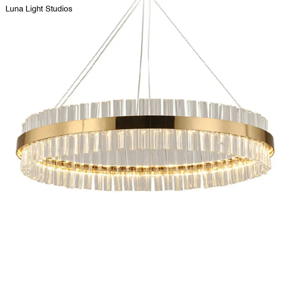 Simplicity Gold Led Crystal Pendant Light - Ring Tri-Prism Design Perfect For Living Room