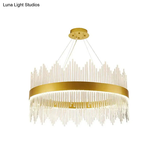 Simplicity Gold Led Crystal Pendant Light - Ring Tri-Prism Design Perfect For Living Room