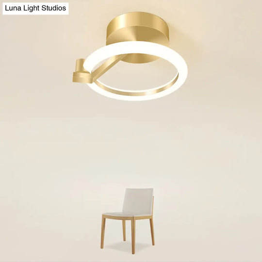 Simplicity Gold Metal Semi Flush Mount Ceiling Fixture For Corridors