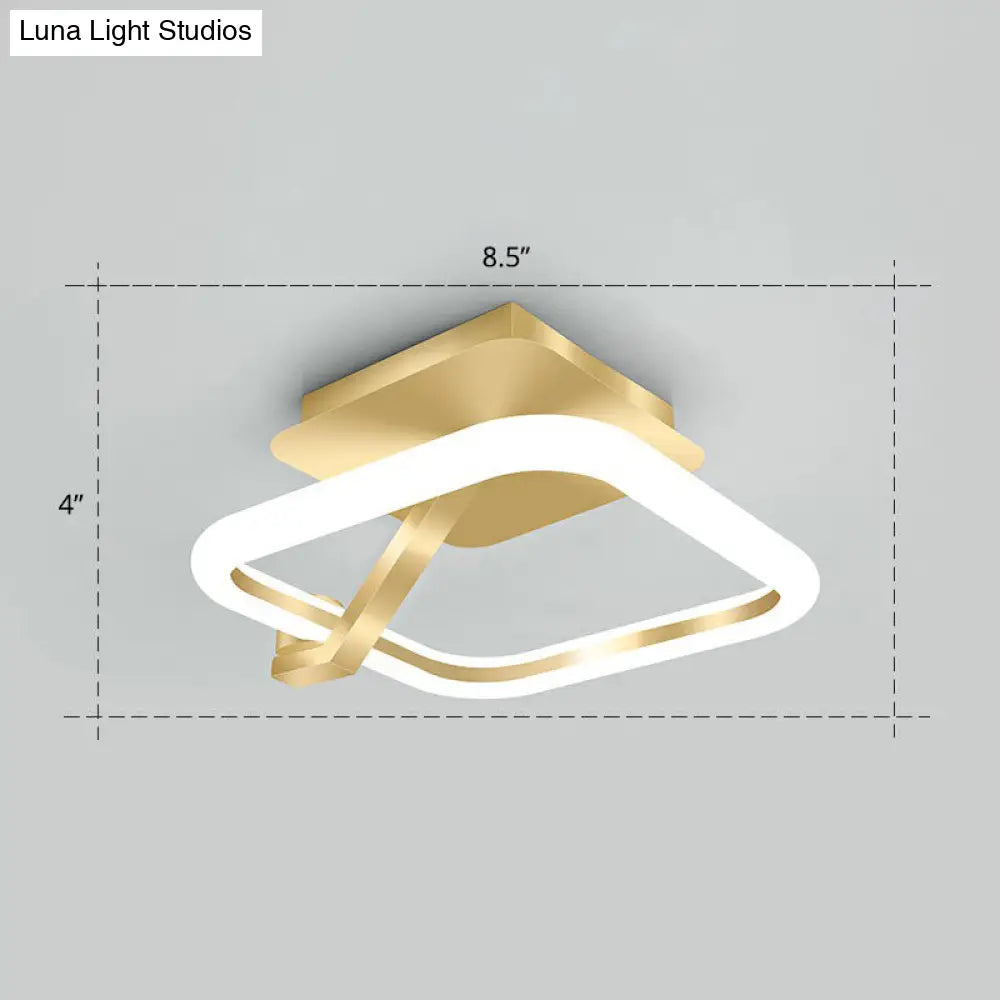 Simplicity Gold Metal Semi Flush Mount Ceiling Fixture For Corridors / White Square Plate